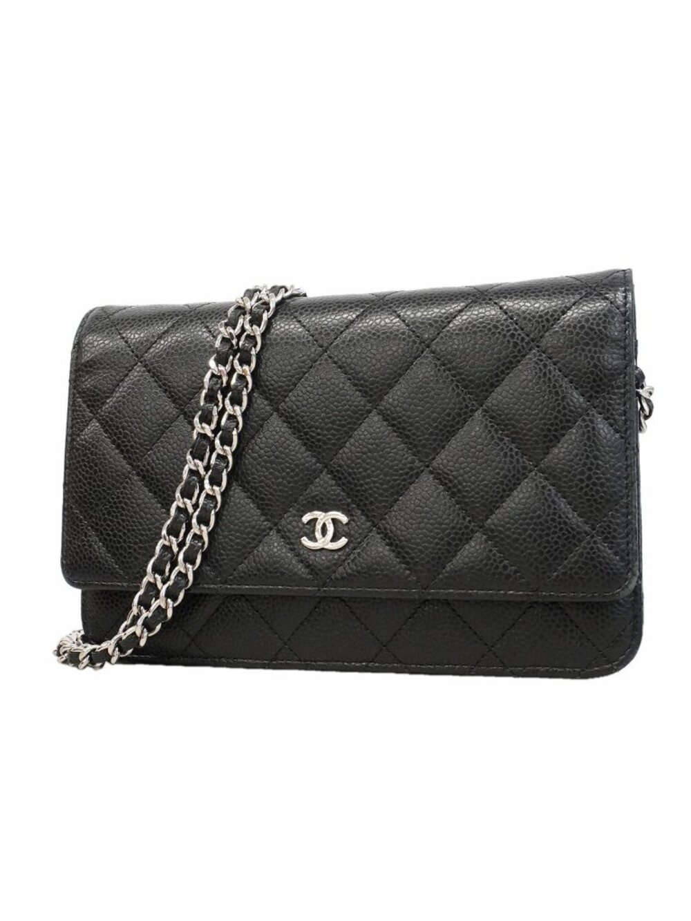 Chanel Wallet on Chain Quilted Caviar Leather Black Silver